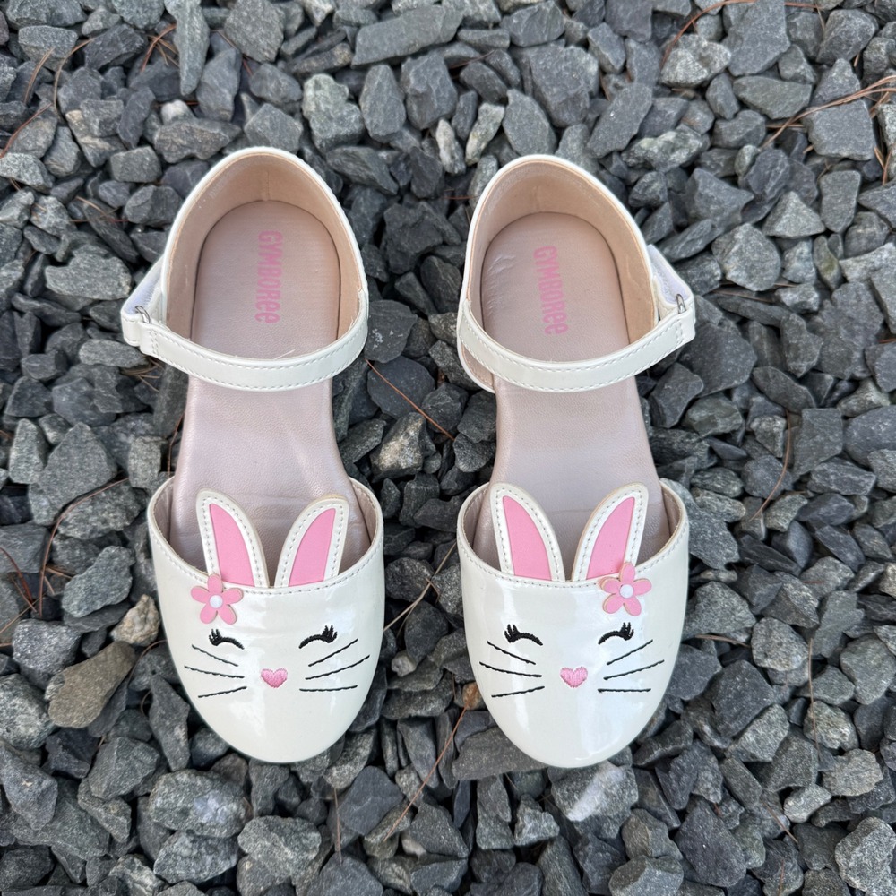 Gymboree Girls Ivory Patent Bunny Face Ankle Strap Dress Shoes Size 11 Kids